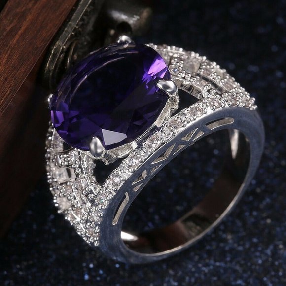 Gorgeous 925 Silver Wedding Amethyst   Ring New - Picture 5 of 6